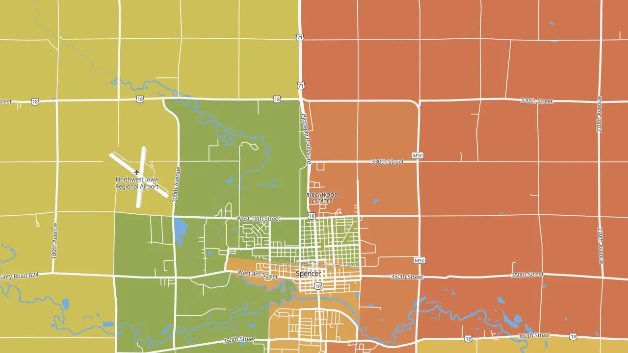 Fostoria, IA Map of Assault Rates