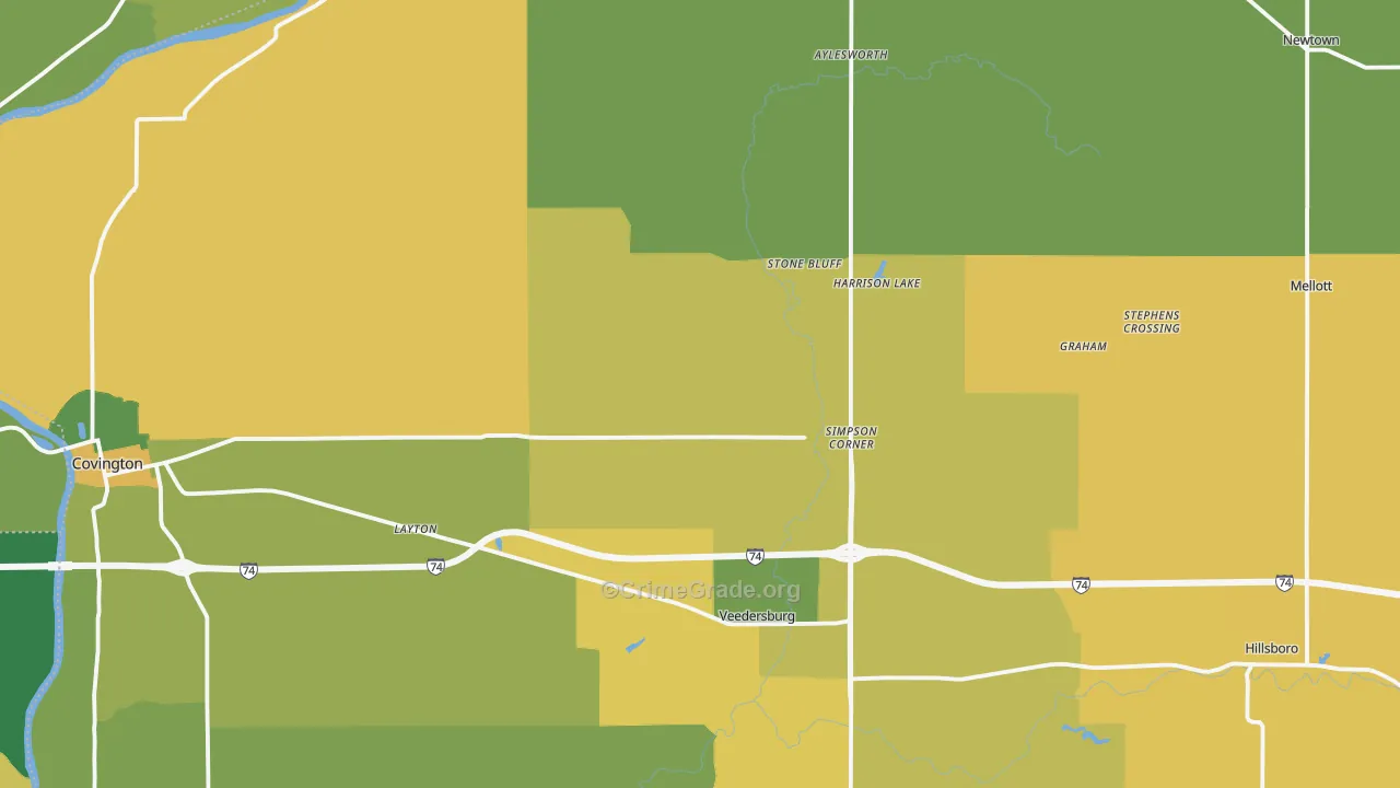 Fountain County, IN Map of Assault Rates