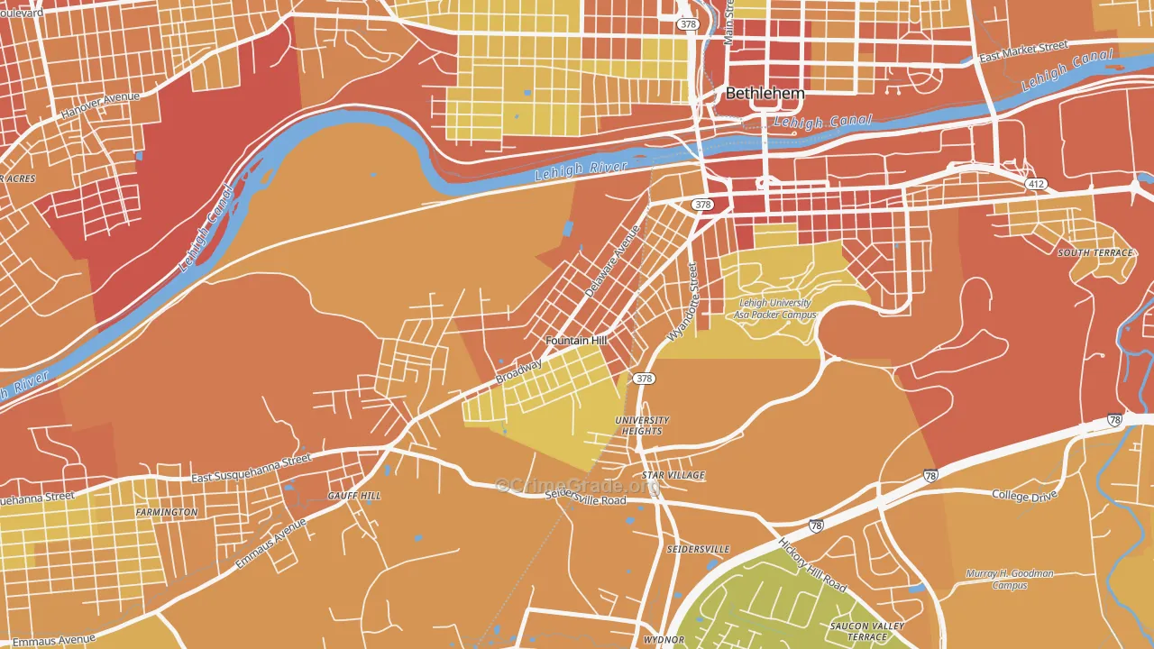 Fountain Hill, PA Map of Assault Rates