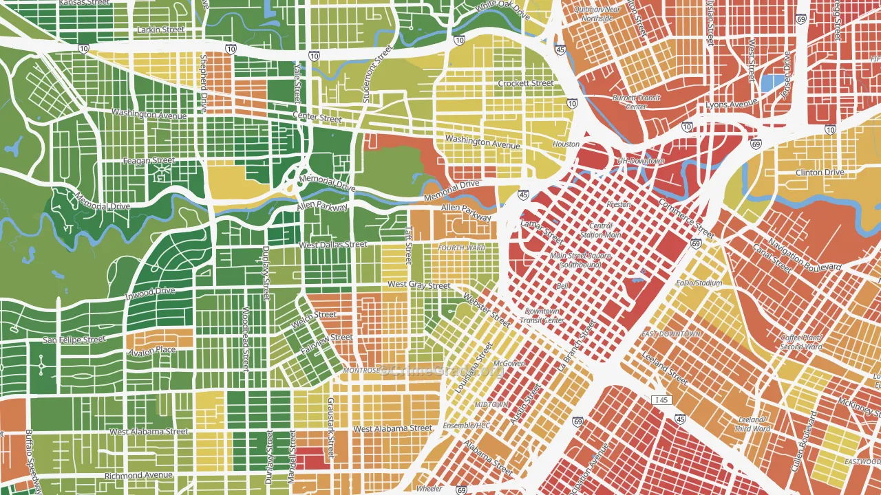 Fourth Ward, Houston, TX Map of Assault Rates