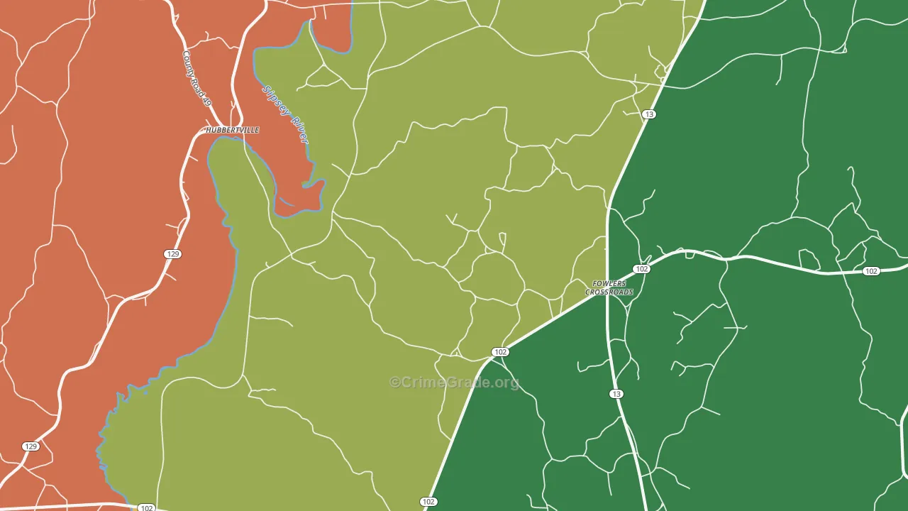 Fowlers Crossroads, AL Map of Assault Rates
