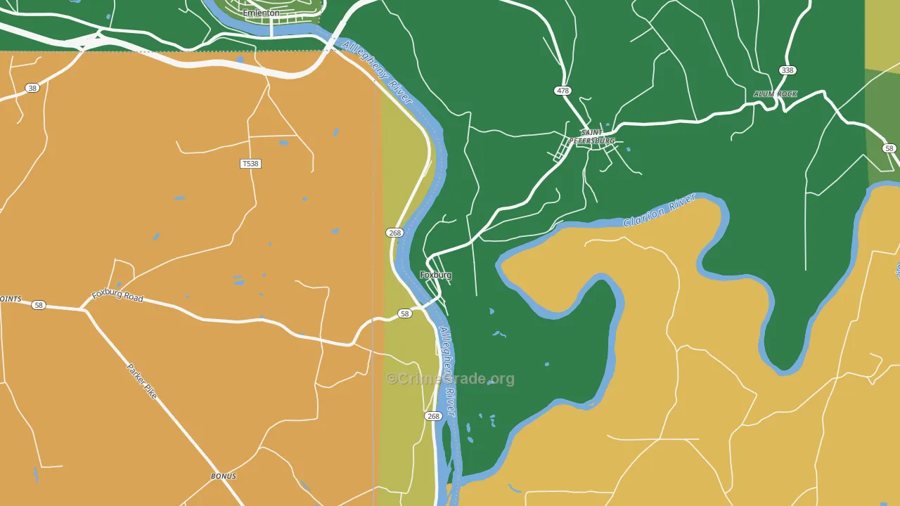 Foxburg, PA Map of Assault Rates