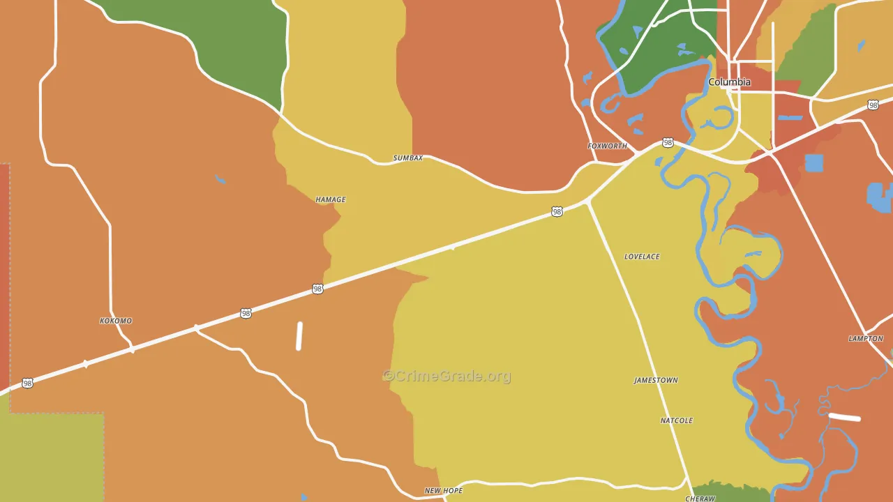 Foxworth, MS Map of Assault Rates