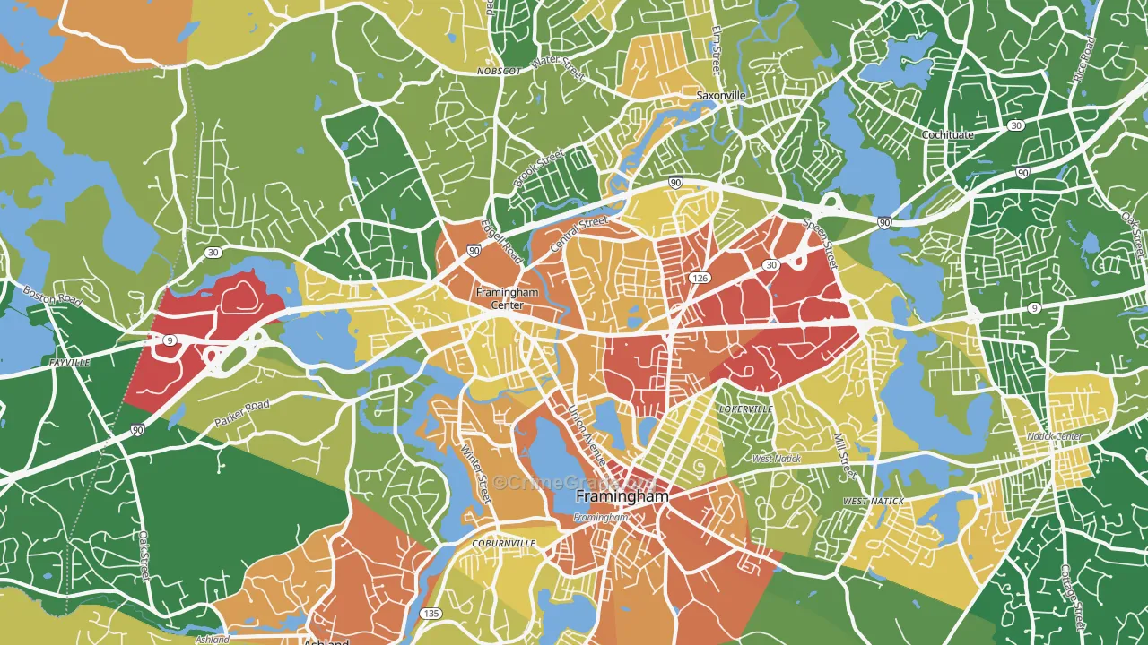 Framingham, MA Map of Assault Rates