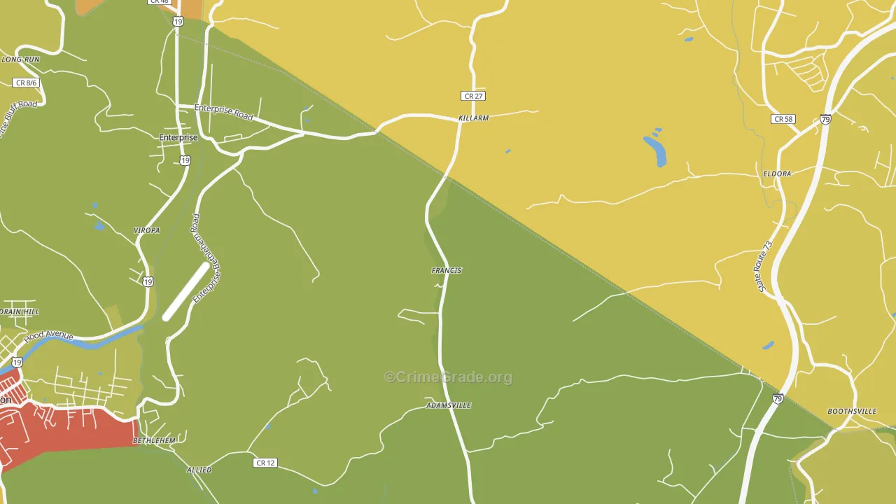 Francis, WV Map of Assault Rates