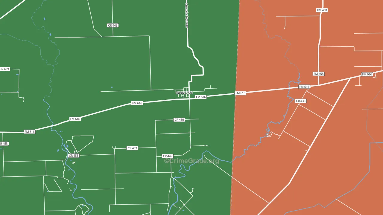 Francitas, TX Map of Assault Rates