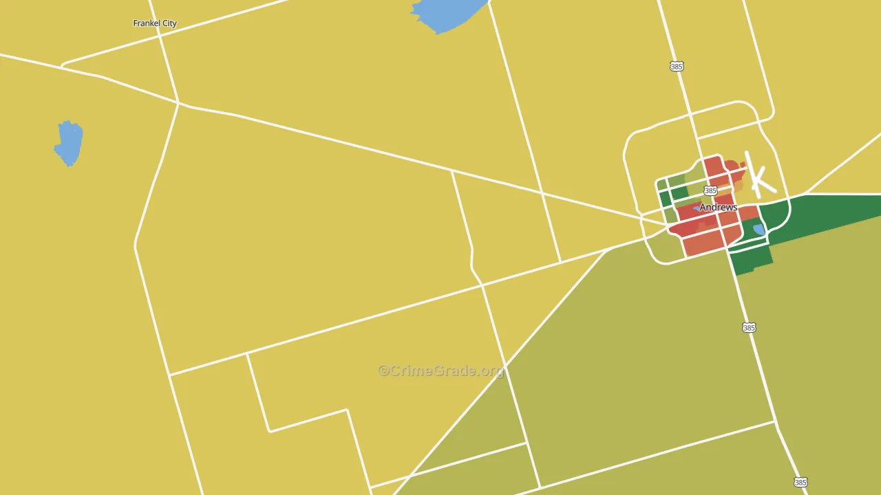Frankel City, TX Map of Assault Rates