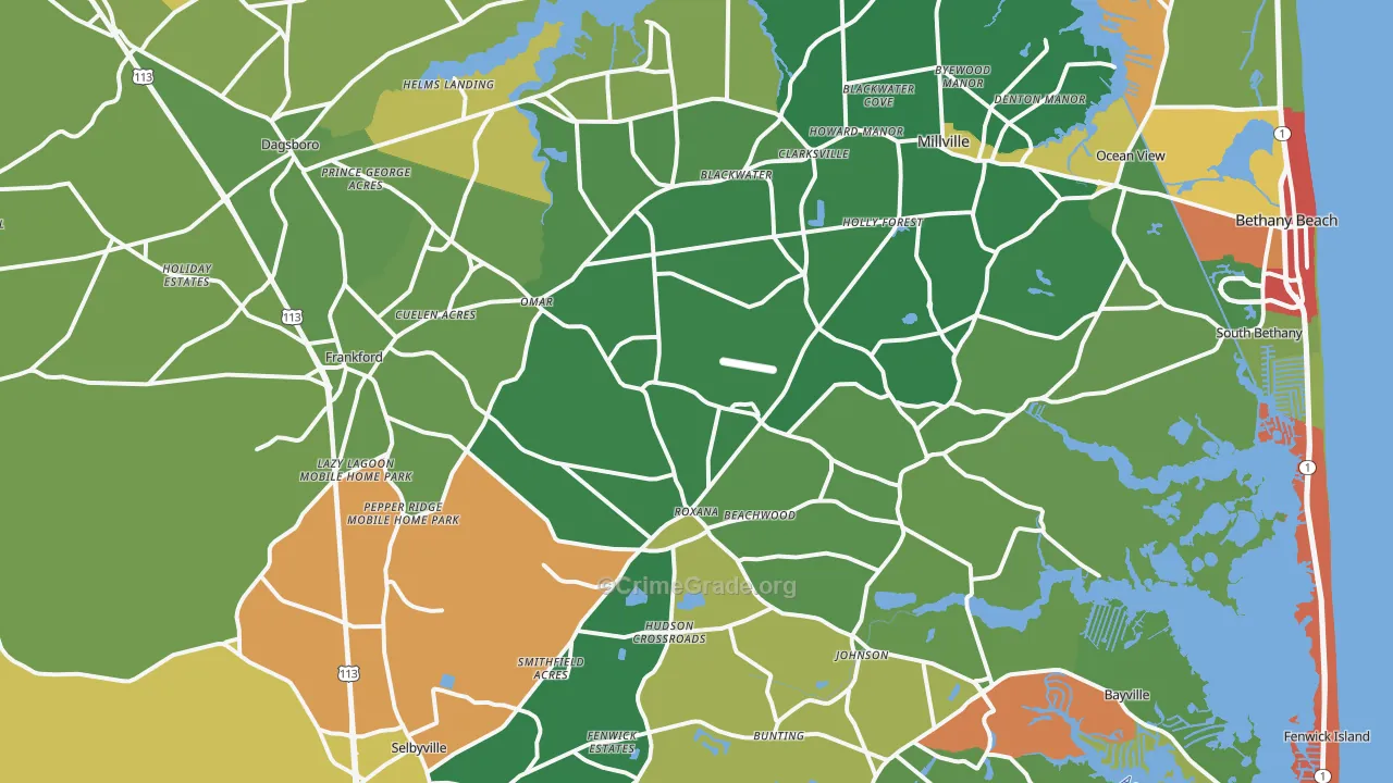 Frankford, DE Map of Assault Rates