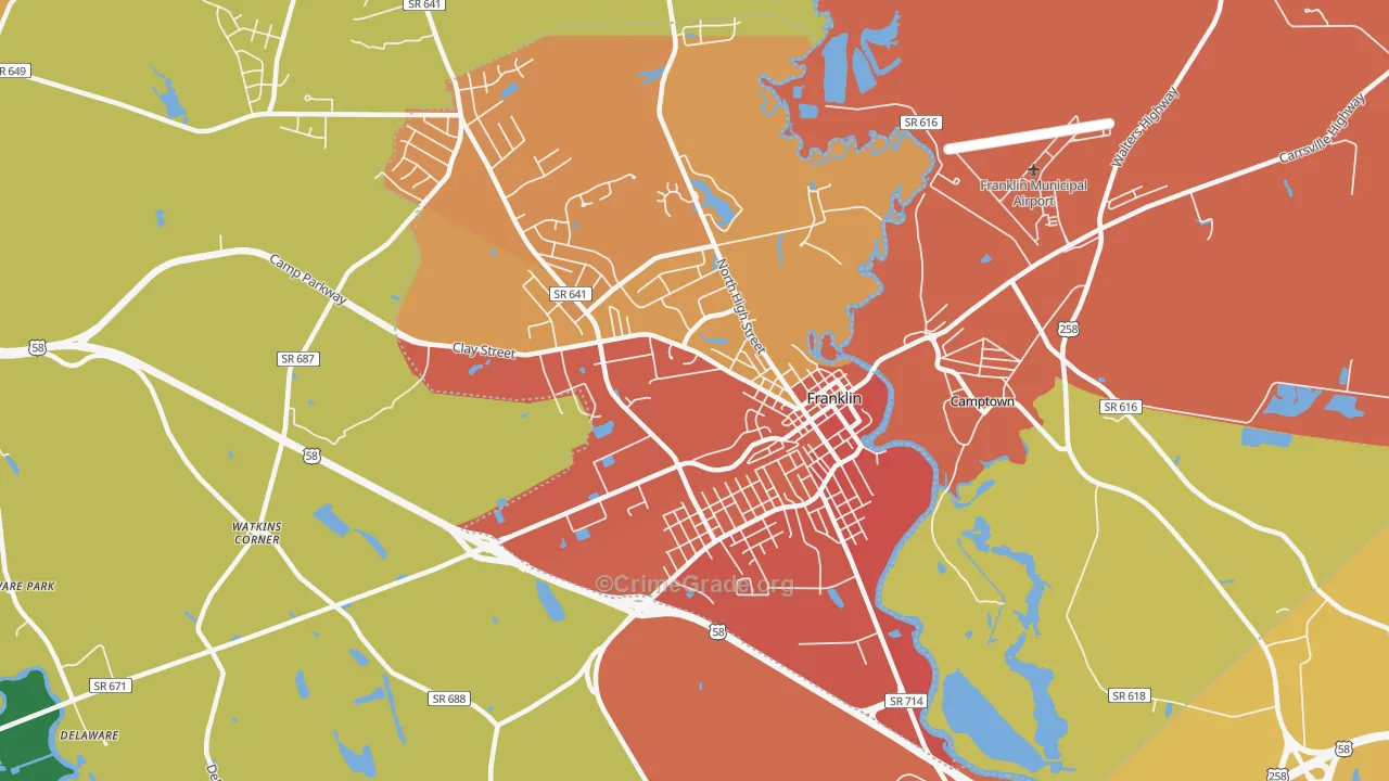Franklin City, VA Map of Assault Rates