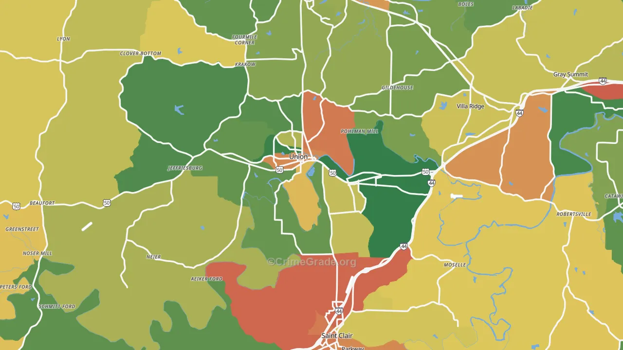 Franklin County, MO Map of Assault Rates
