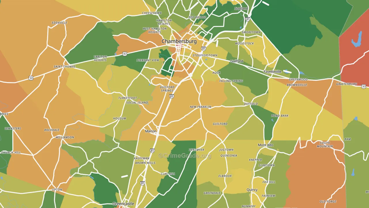 Franklin County, PA Map of Assault Rates