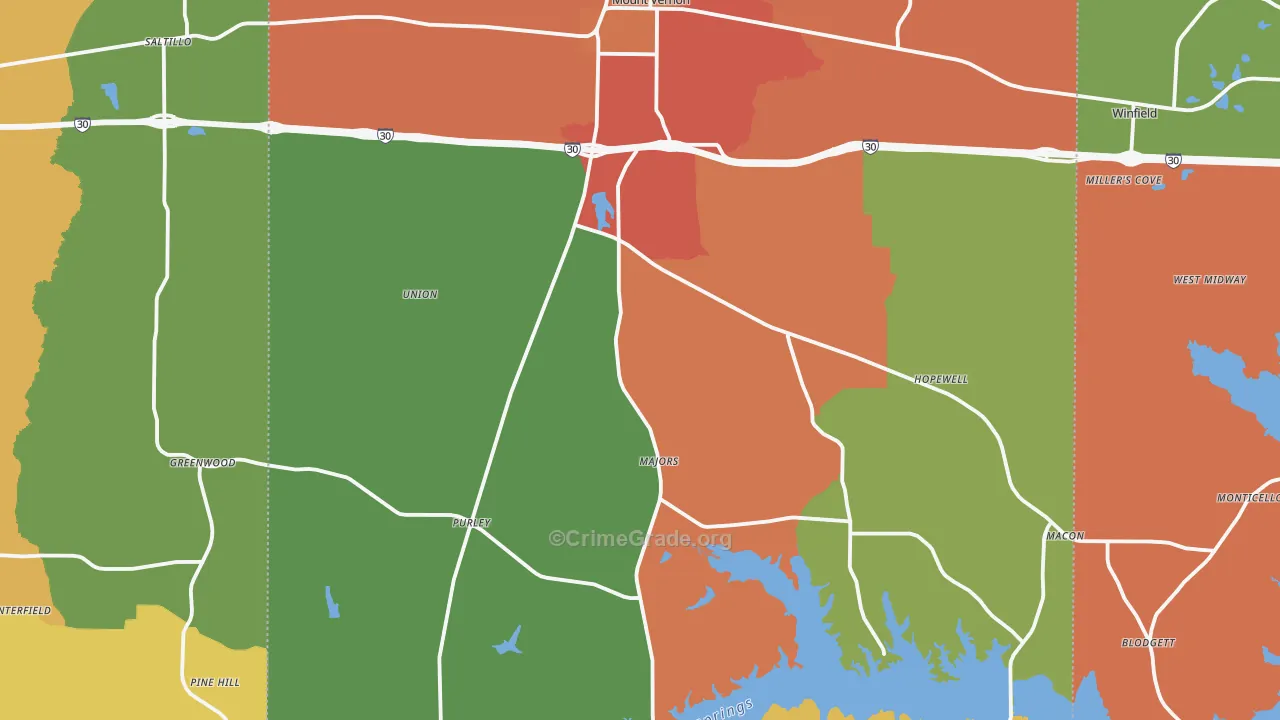 Franklin County, TX Map of Assault Rates