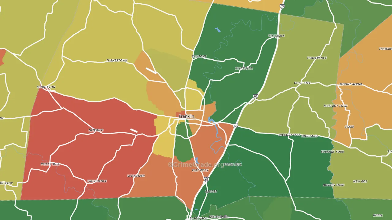 Franklin, KY Map of Assault Rates