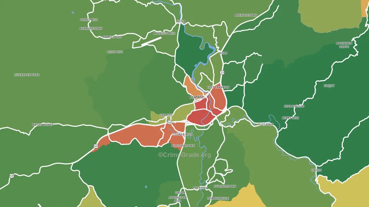 Franklin, NC Map of Assault Rates