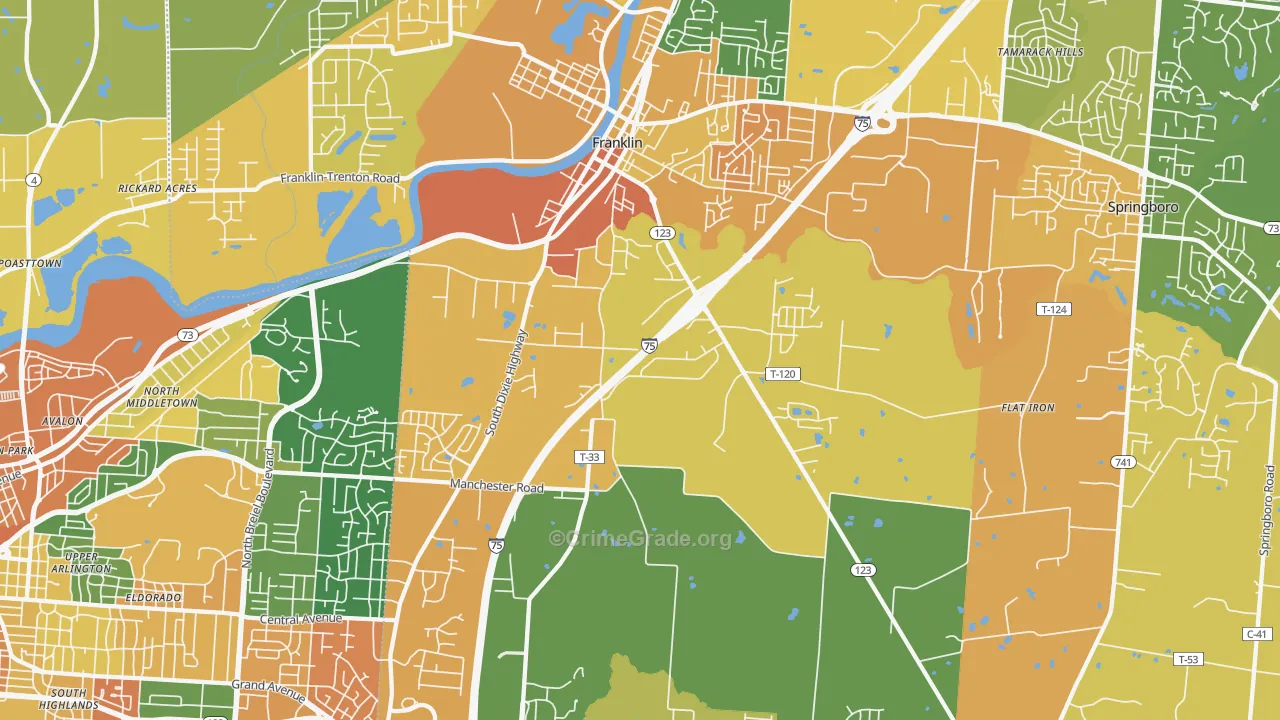 Franklin, OH Map of Assault Rates