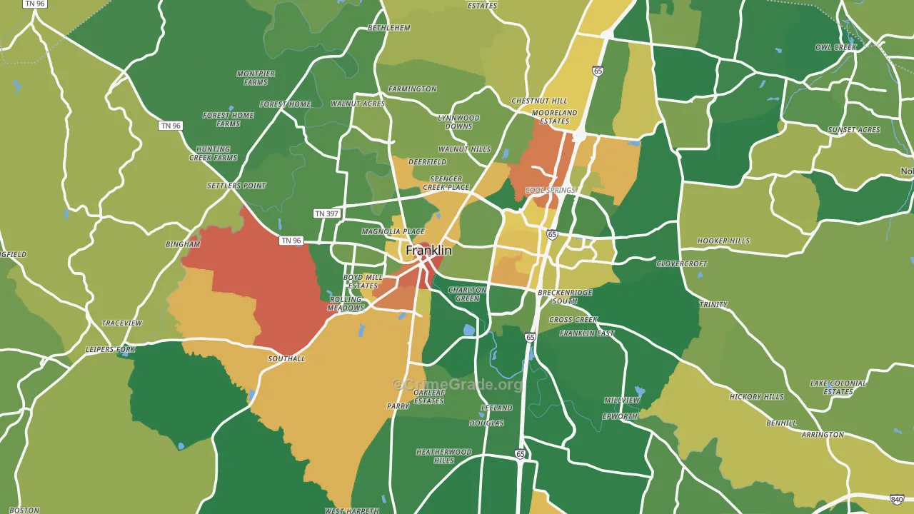 Franklin, TN Map of Assault Rates