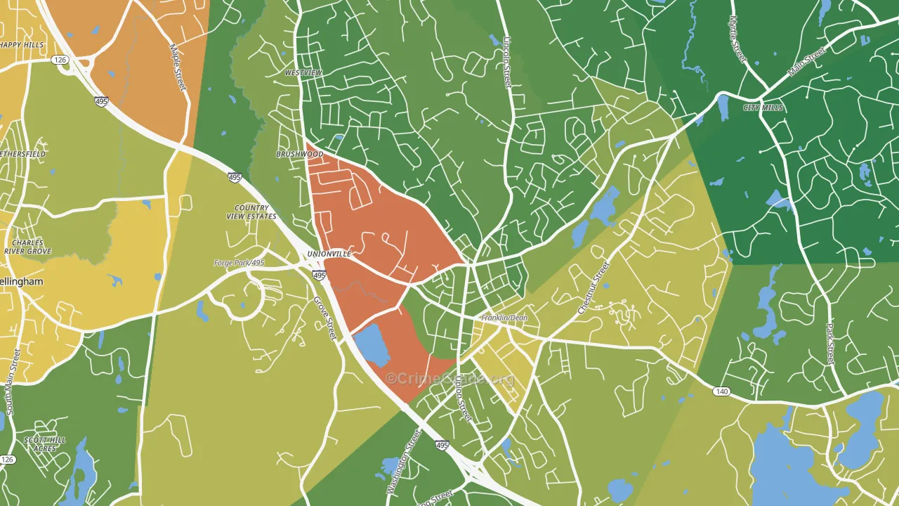 Franklin Town, MA Map of Assault Rates