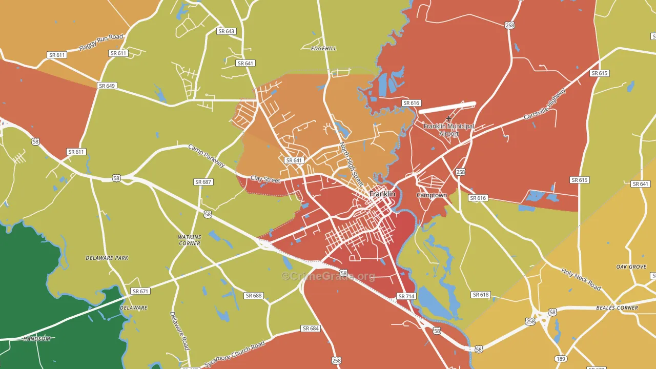 Franklin, VA Map of Assault Rates