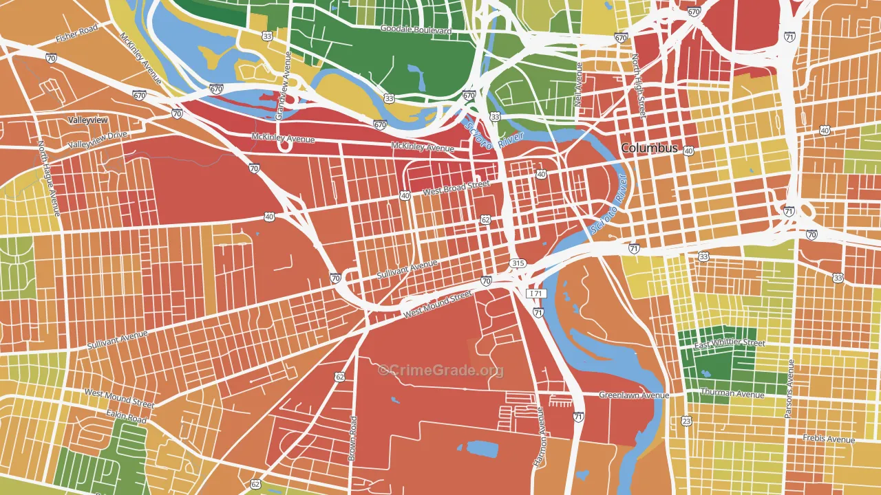 Franklinton, Columbus, OH Map of Assault Rates