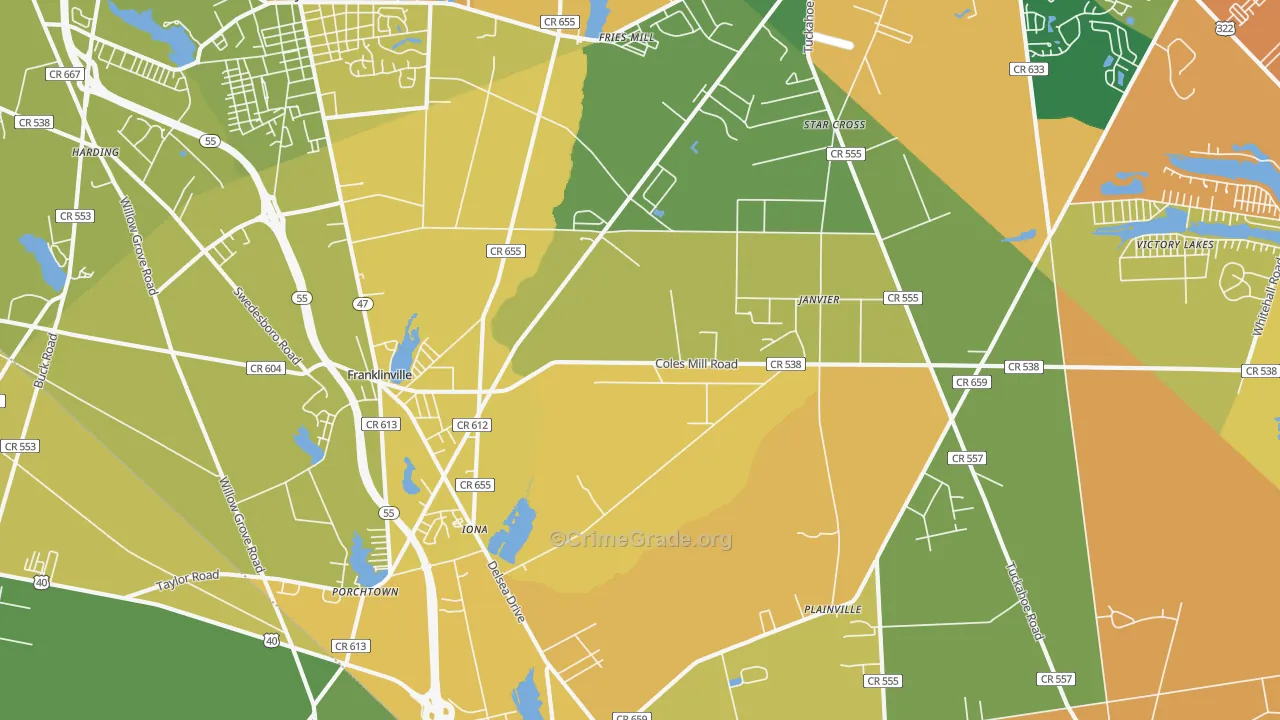Franklinville, NJ Map of Assault Rates
