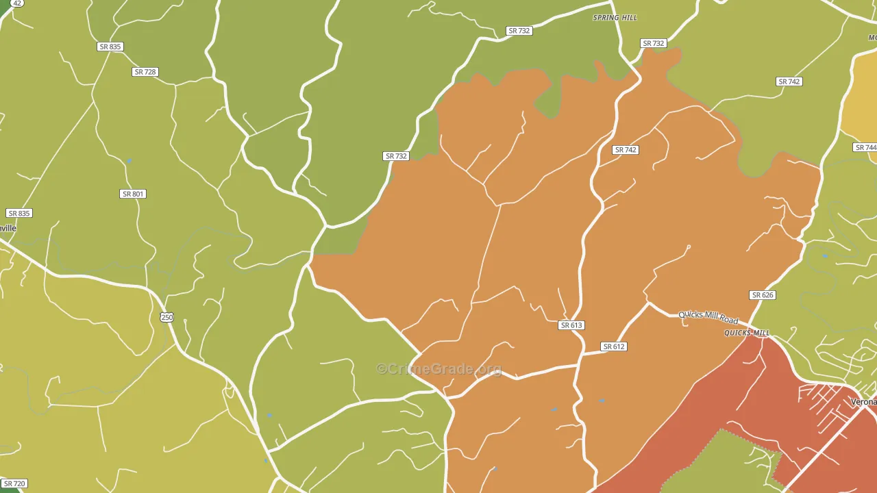 Franks Mill, VA Map of Assault Rates