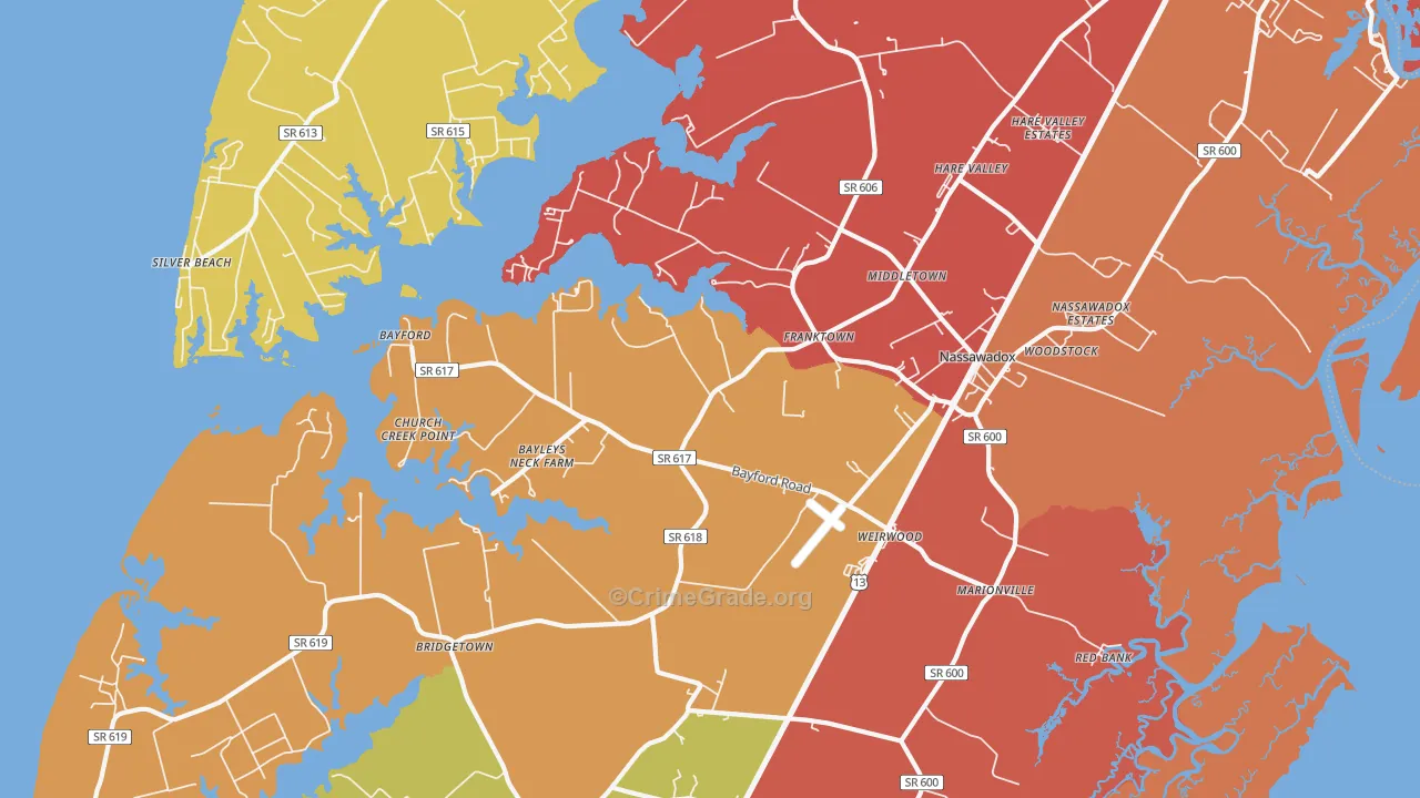 Franktown, VA Map of Assault Rates