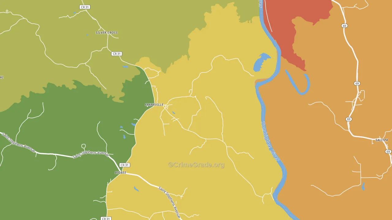 Frankville, AL Map of Assault Rates