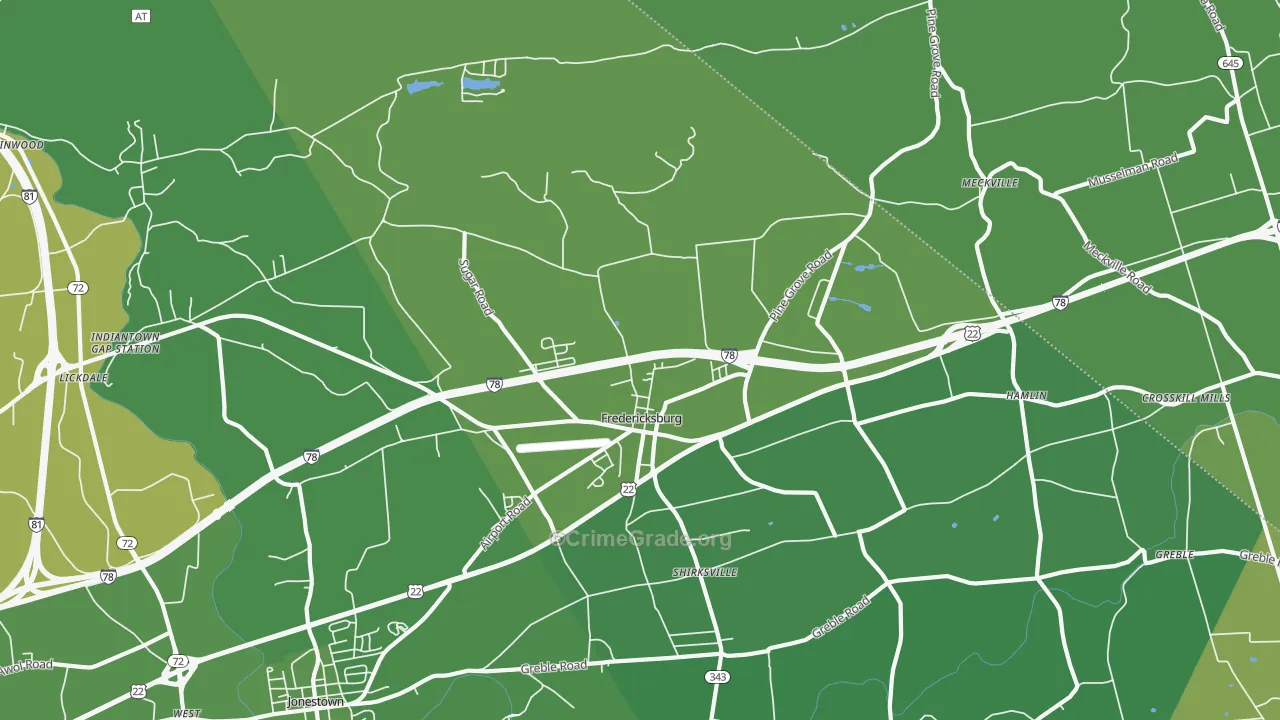 Fredericksburg, PA Map of Assault Rates