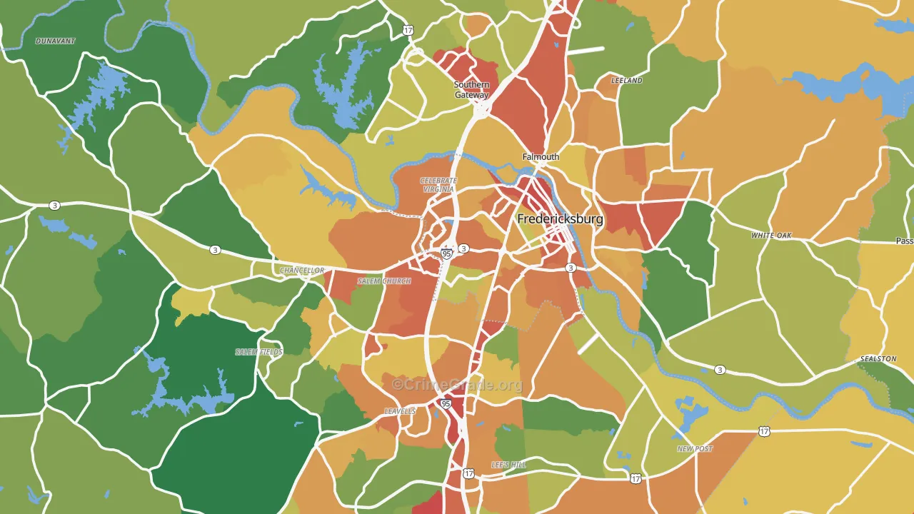 Fredericksburg, VA Map of Assault Rates