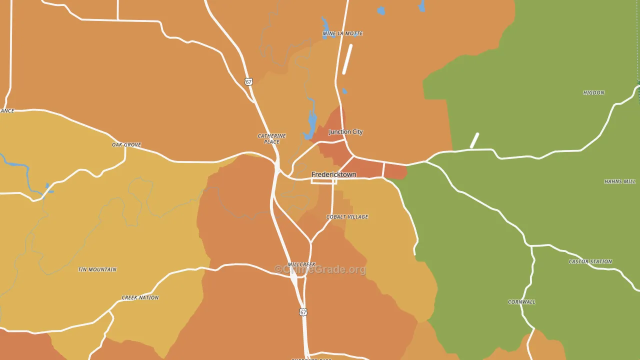 Fredericktown, MO Map of Assault Rates