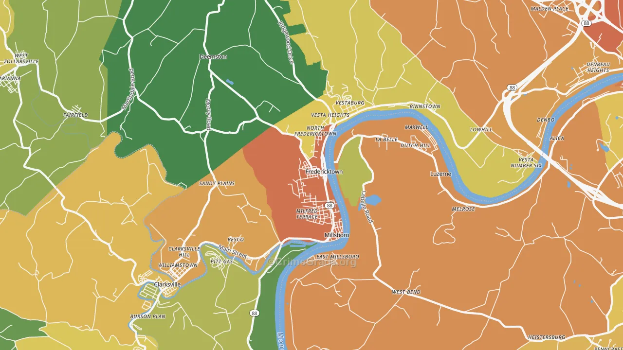 Fredericktown, PA Map of Assault Rates