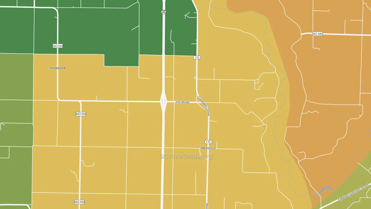 Fredville, MO Map of Assault Rates