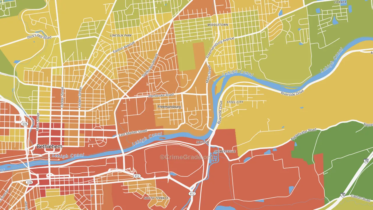 Freemansburg, PA Map of Assault Rates