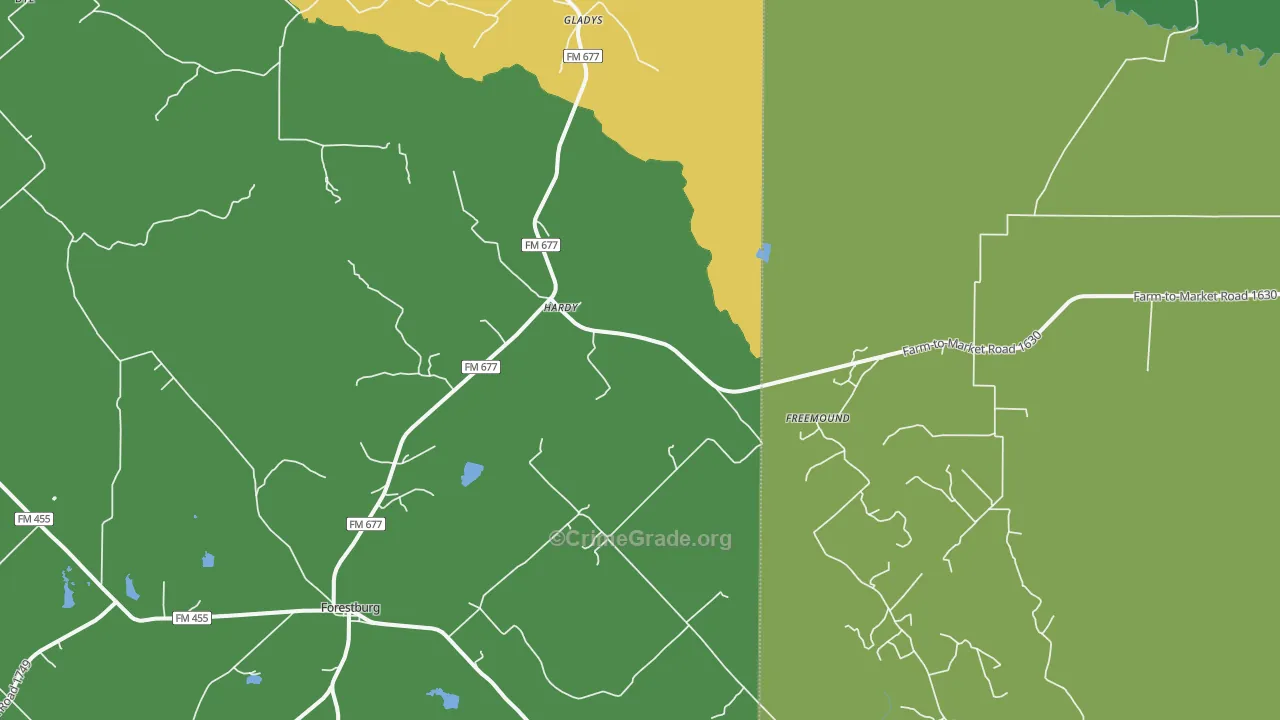 Freemound, TX Map of Assault Rates