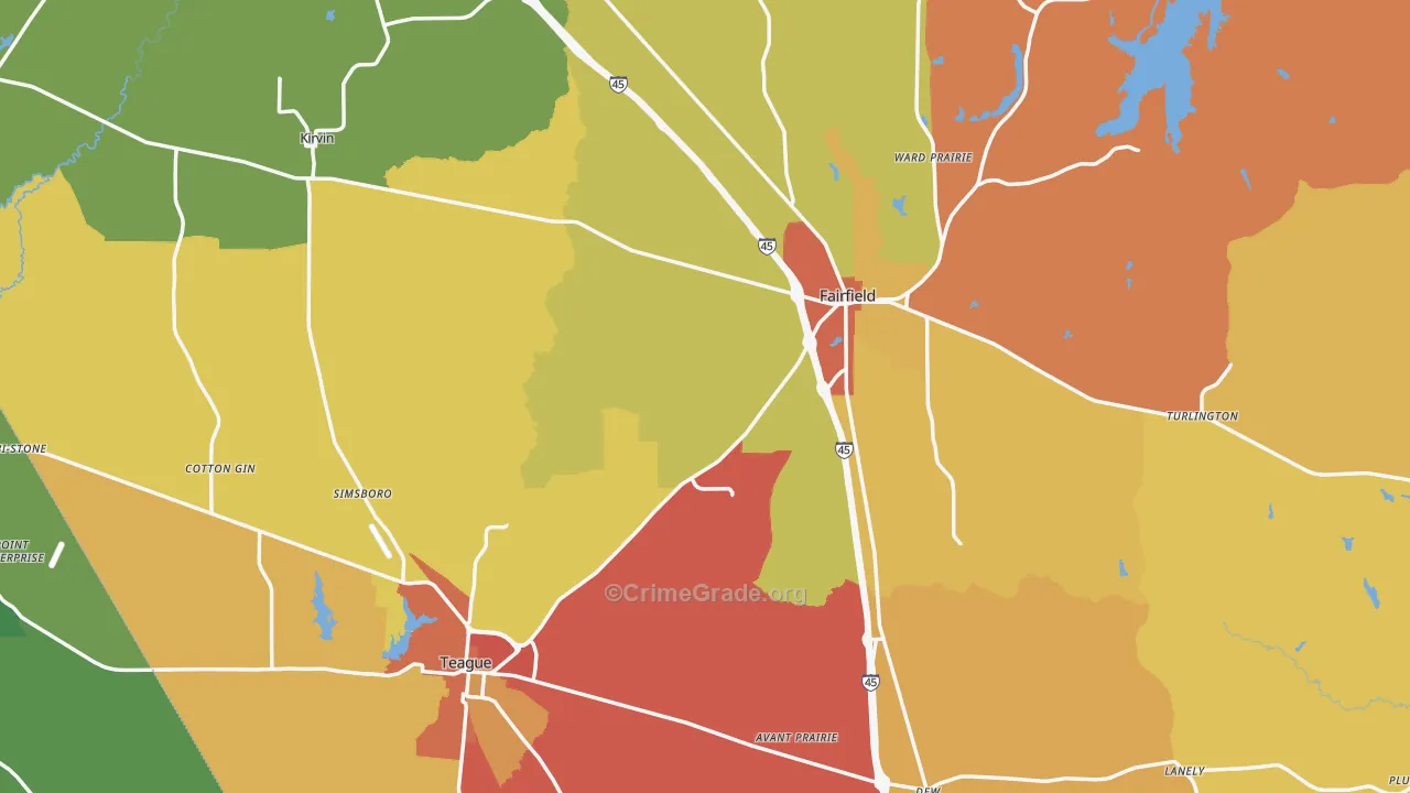 Freestone County, TX Map of Assault Rates