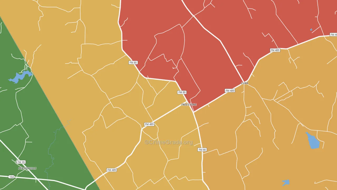 Freestone, TX Map of Assault Rates