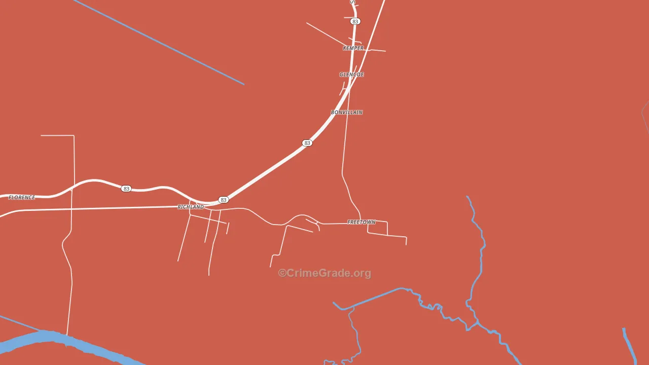 Freetown, LA Map of Assault Rates