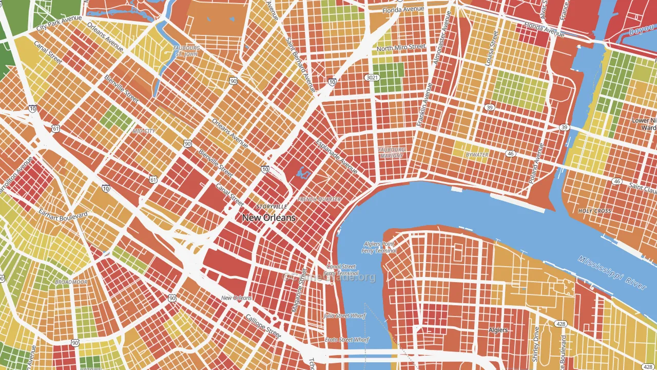 French Quarter, New Orleans, LA Map of Assault Rates
