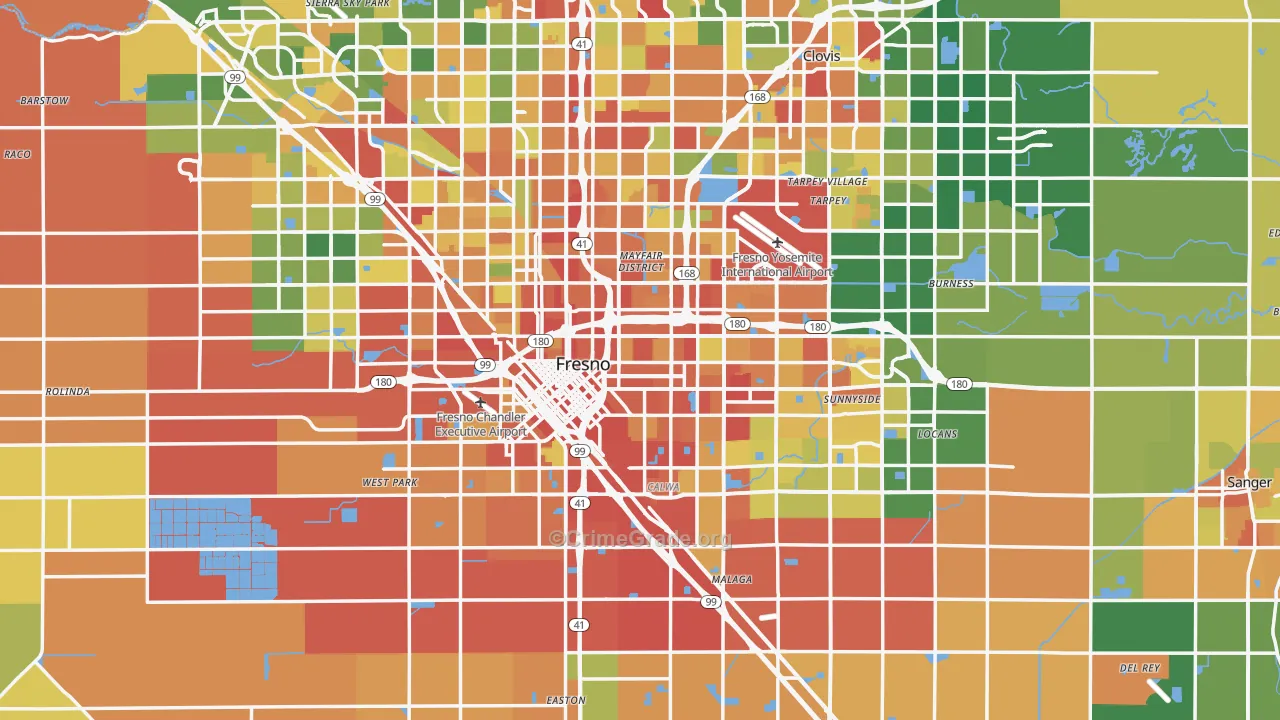Fresno County, CA Map of Assault Rates
