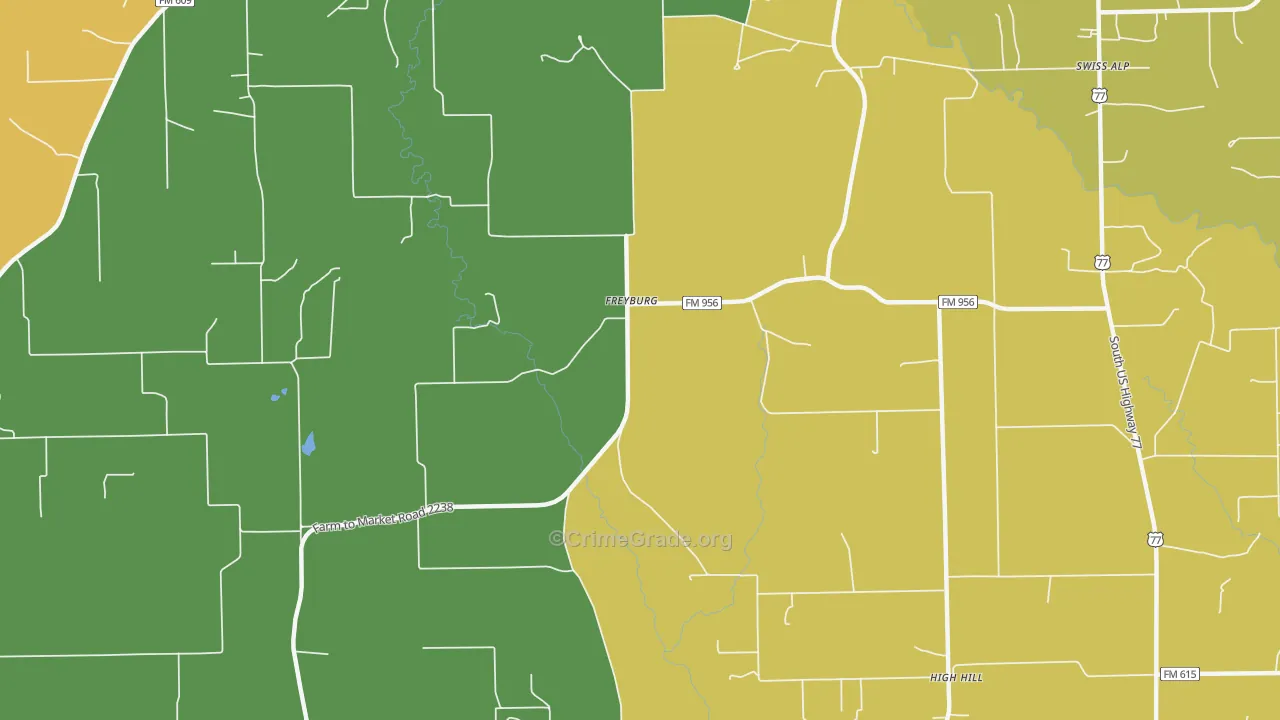 Freyburg, TX Map of Assault Rates