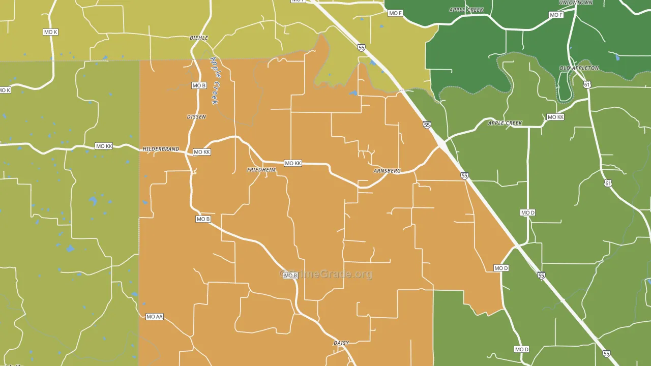Friedheim, MO Map of Assault Rates