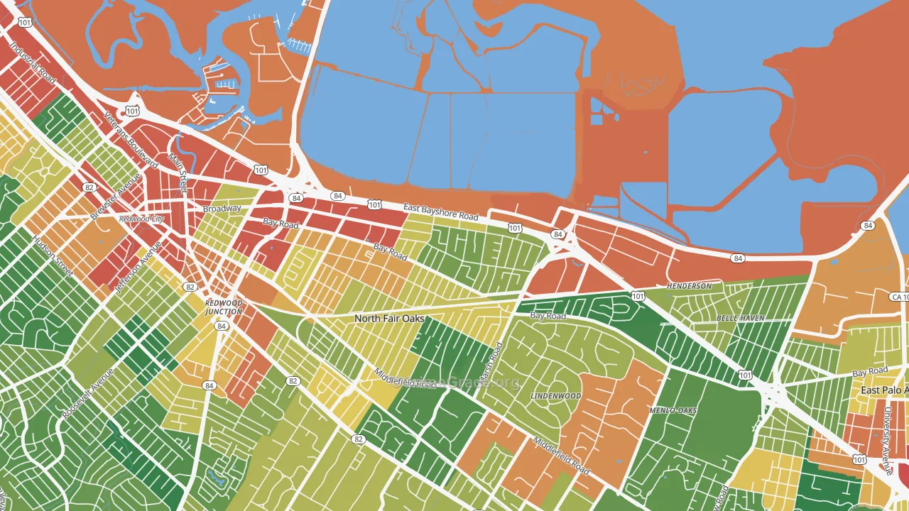 Friendly Acres, Redwood City, CA Map of Assault Rates