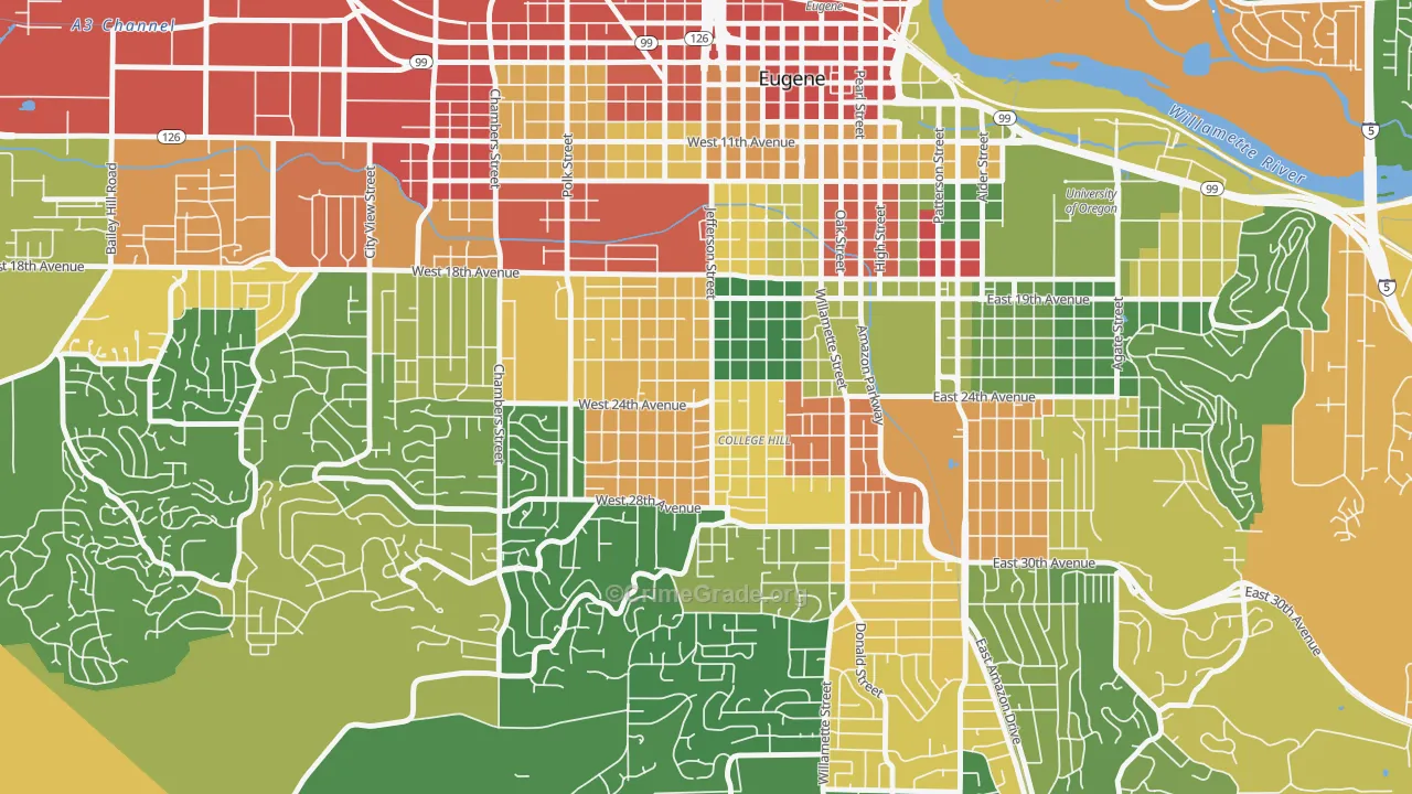 Friendly, Eugene, OR Map of Assault Rates
