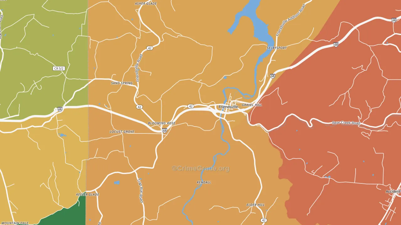 Friendsville, MD Map of Assault Rates