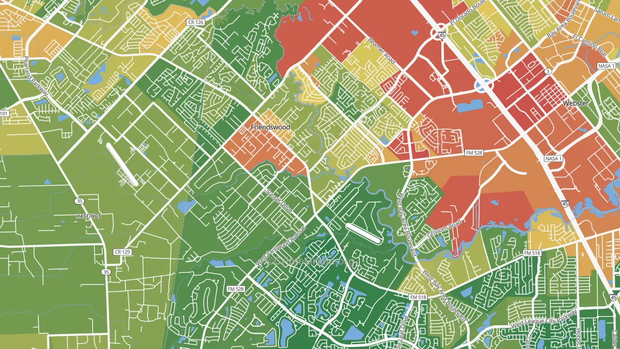 Friendswood, TX Map of Assault Rates