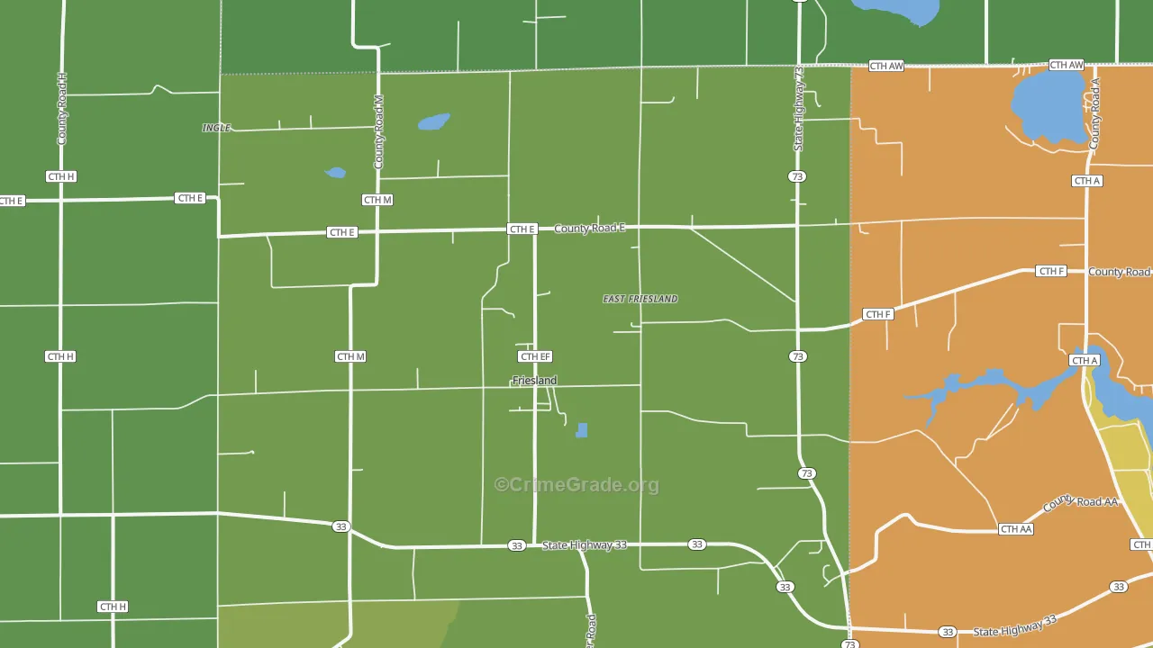 Friesland, WI Map of Assault Rates