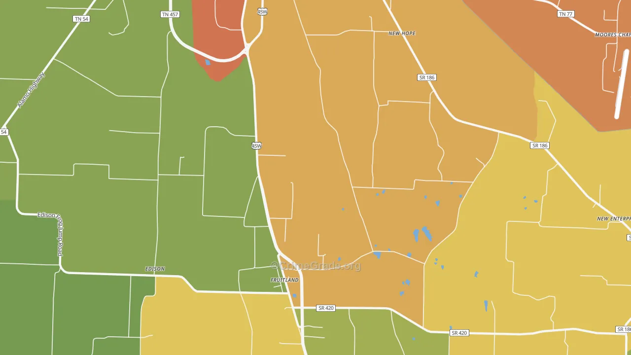 Fruitland, TN Map of Assault Rates