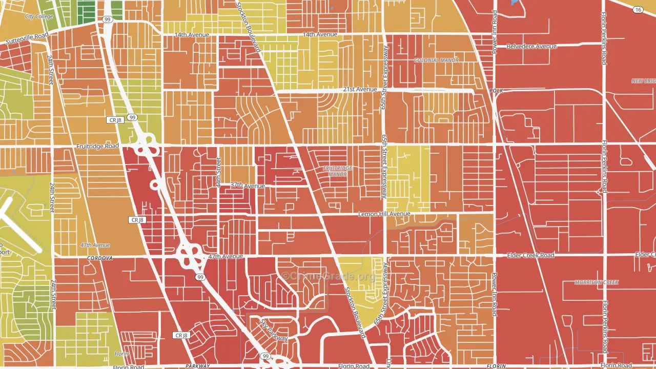Fruitridge Manor, Sacramento, CA Map of Assault Rates