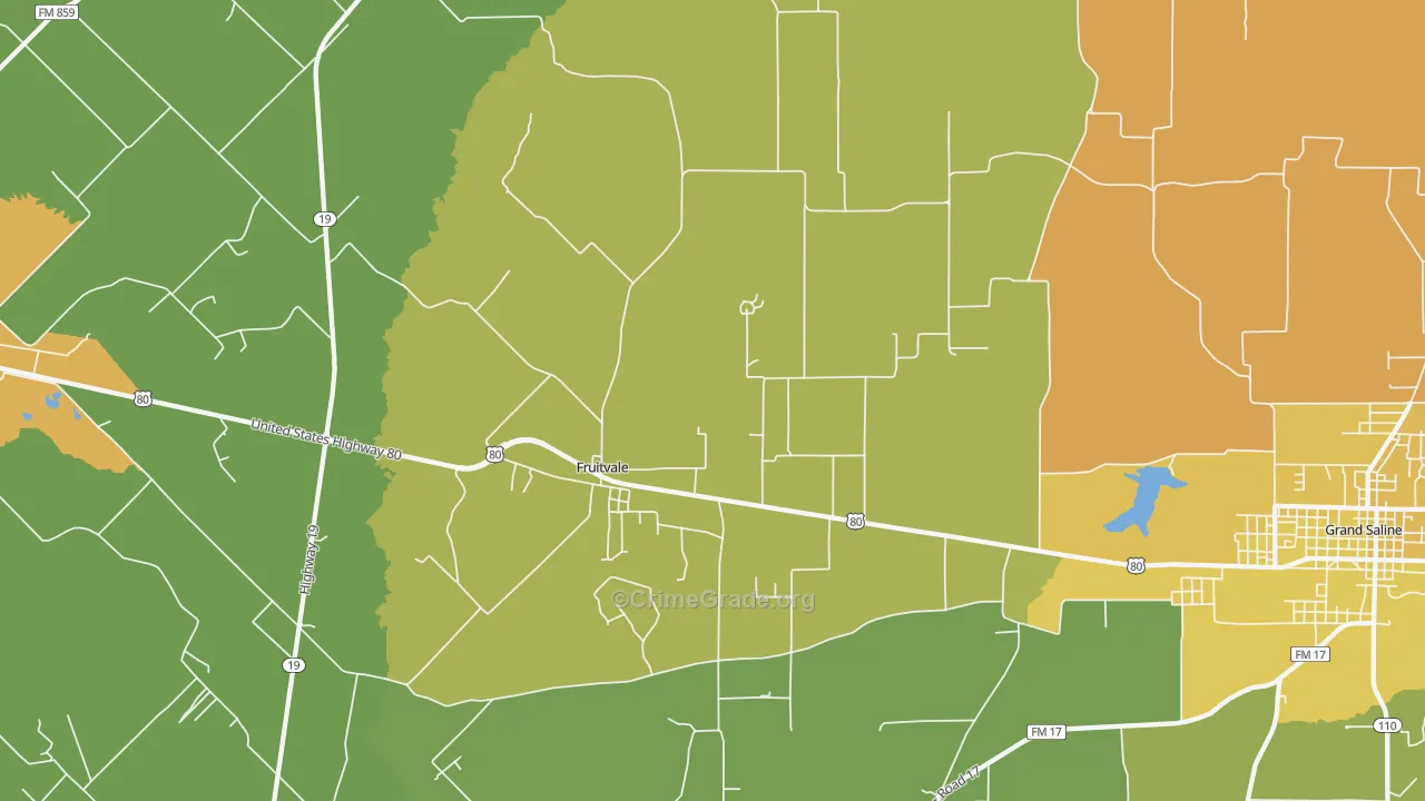 Fruitvale, TX Map of Assault Rates