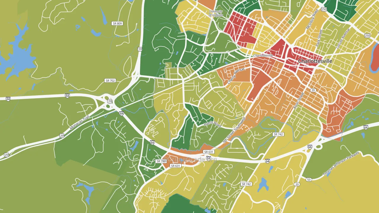 Fry Springs, Charlottesville, VA Map of Assault Rates